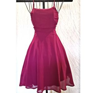 LuLus lace up back skater dress raspberry sz xs